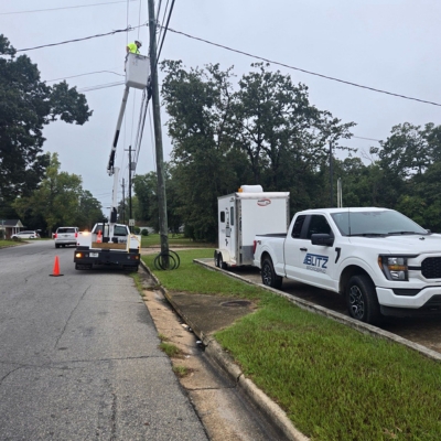 White blitz broadband truck